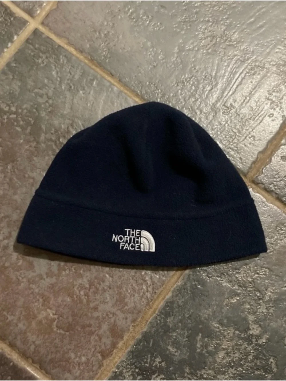 The North Face Kids Navy Fleece Skull Cap with White Logo Size M